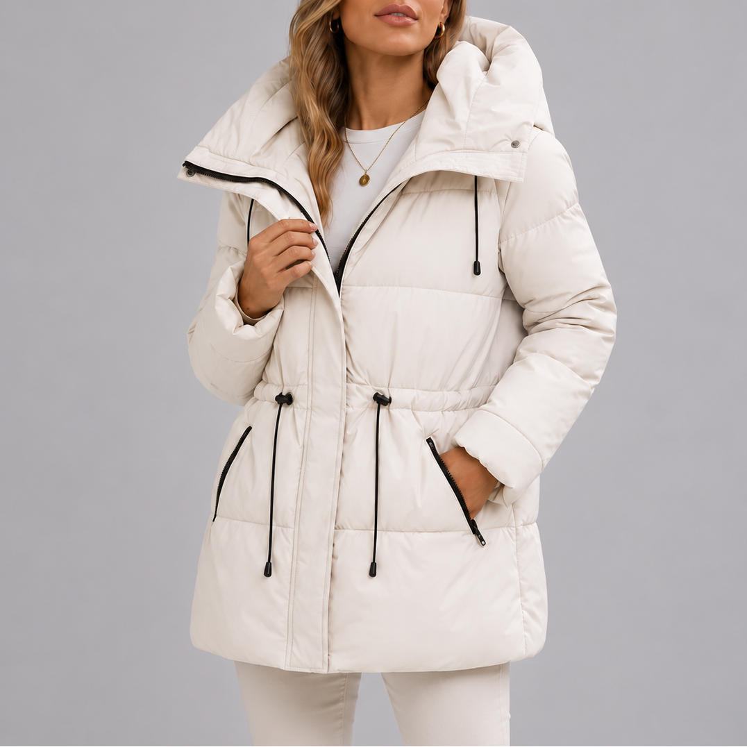 Women's Longline Hooded Quilted Drawstring Waist Winter Puffer Coat