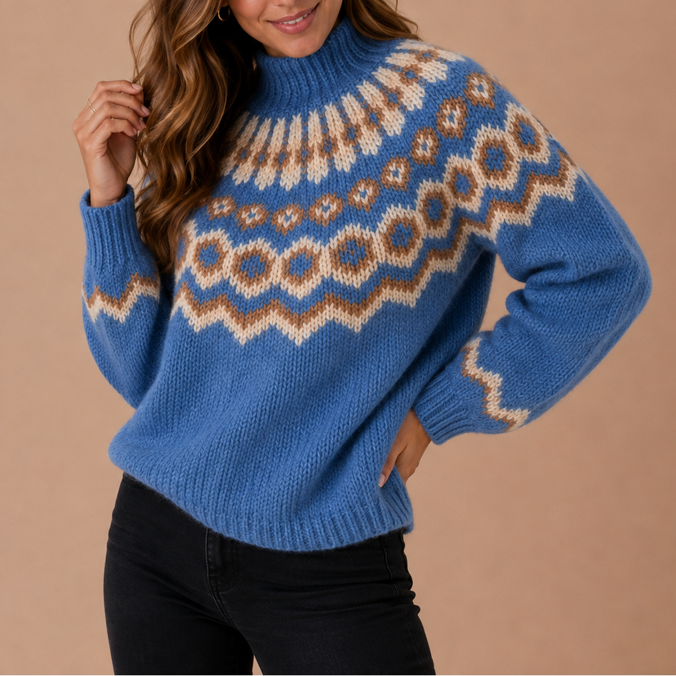 Women's Fair Isle Nordic Knit Roll-Neck Winter Jumper