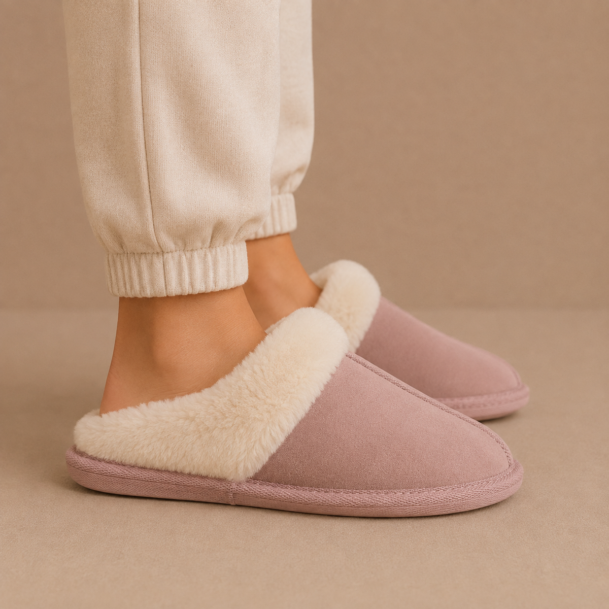 Women's Faux Fur Lined Faux Suede Open-Back Mule Winter Slippers