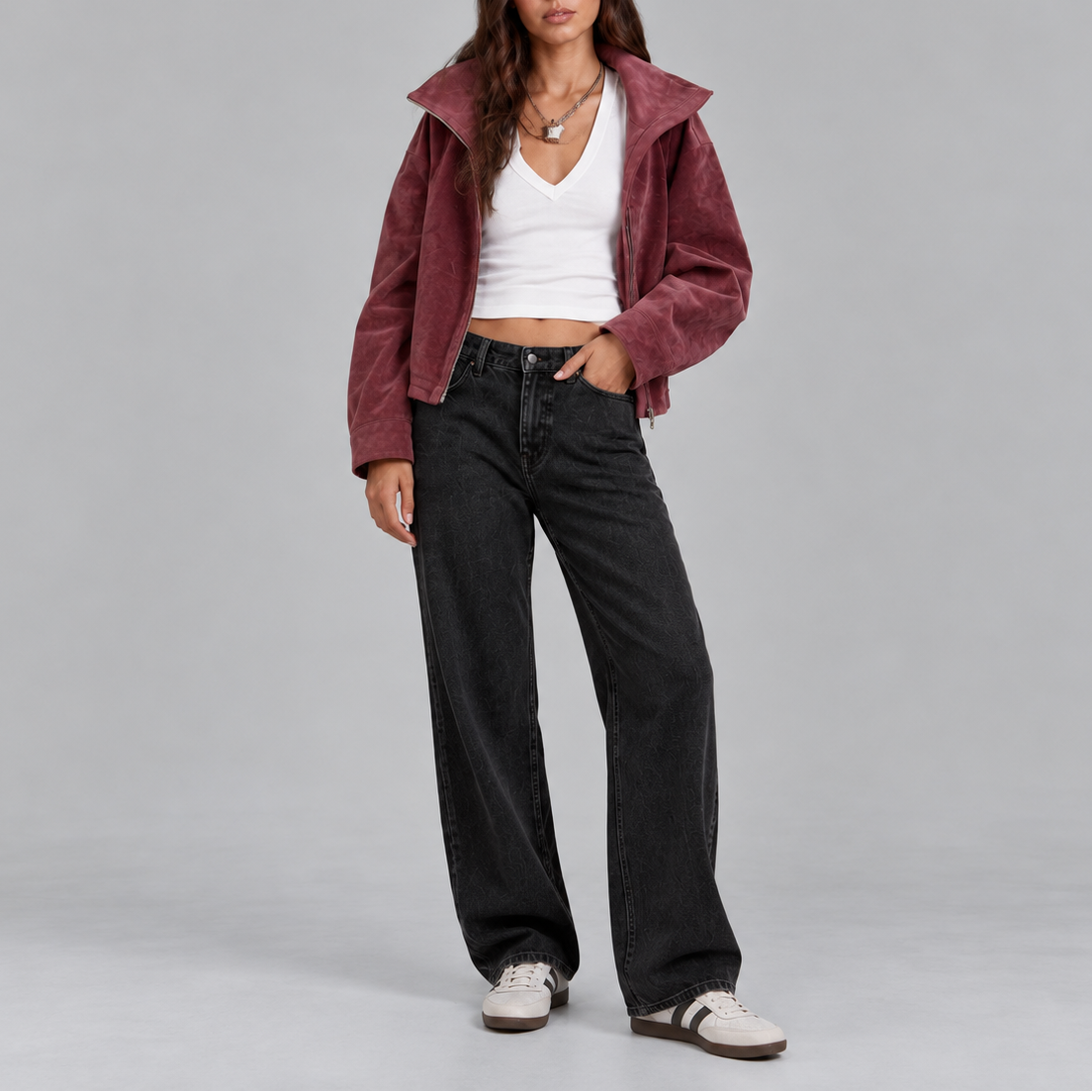 Women's Oversized Faux Suede High-Collar Zip-Up Autumn Bomber Jacket