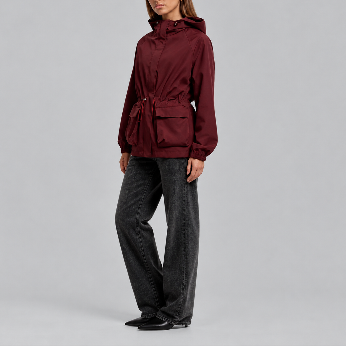 Women's Lightweight Waterproof Hooded Drawstring Waist Autumn Jacket