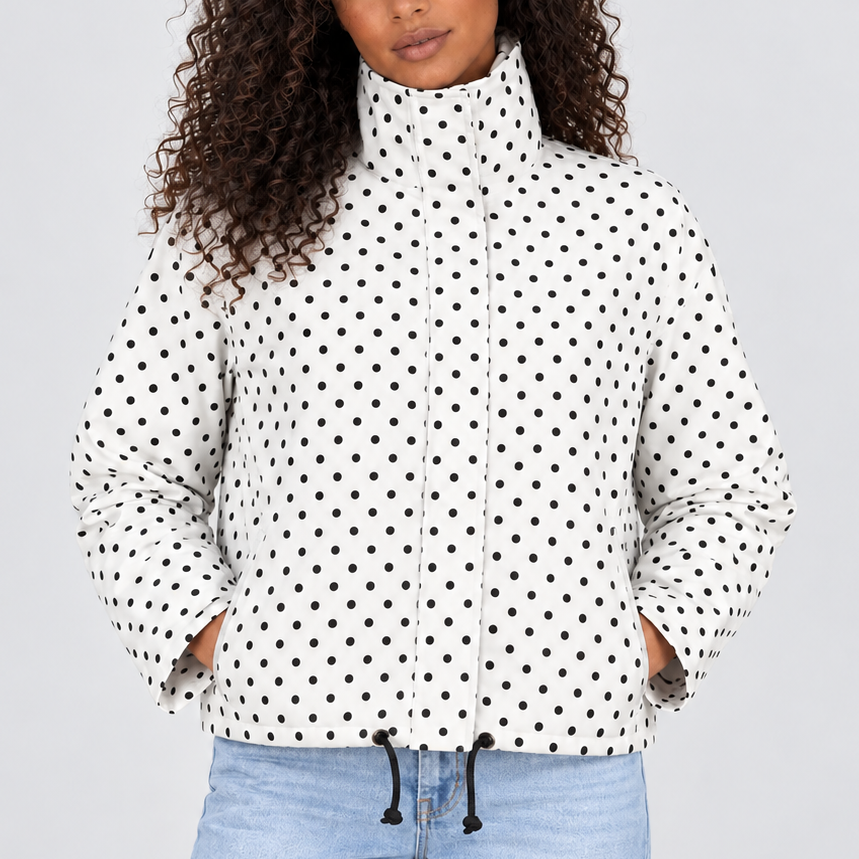 Women's Polka Dot Cropped High Collar Zip-Up Autumn Jacket