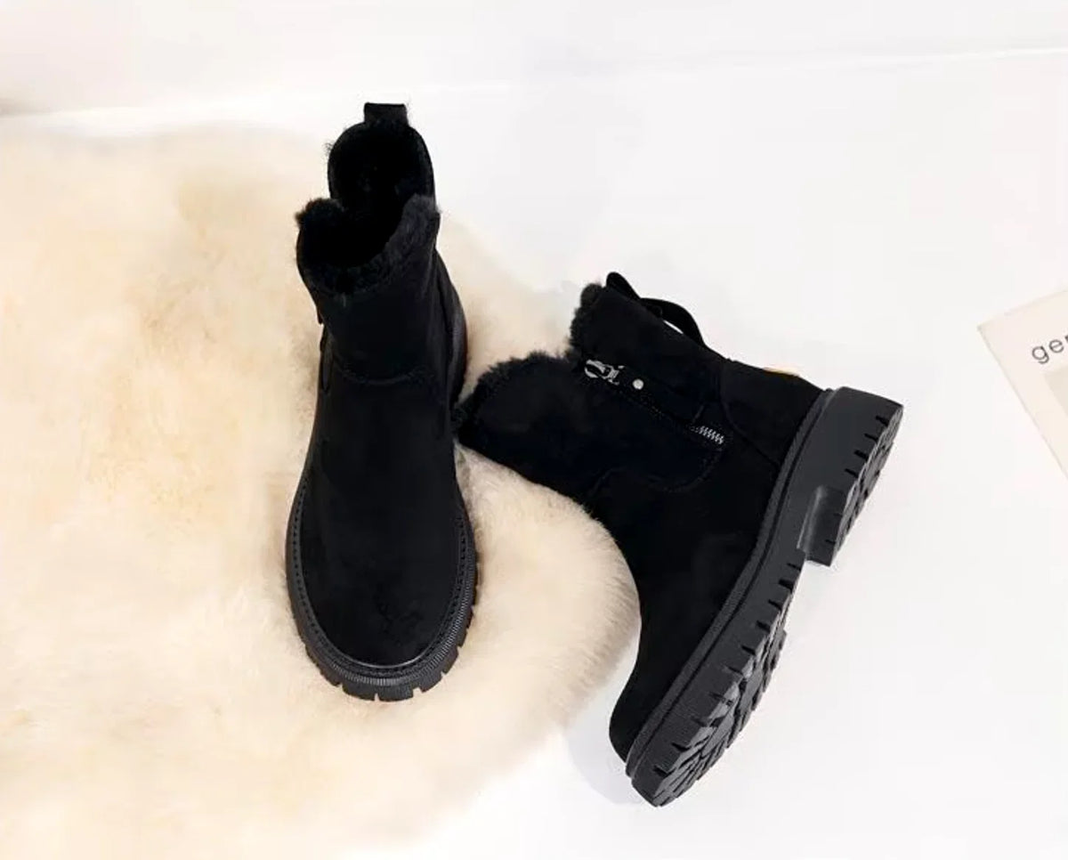 Women's Faux Fur Lined Chunky Sole Side Zip Winter Ankle Boots