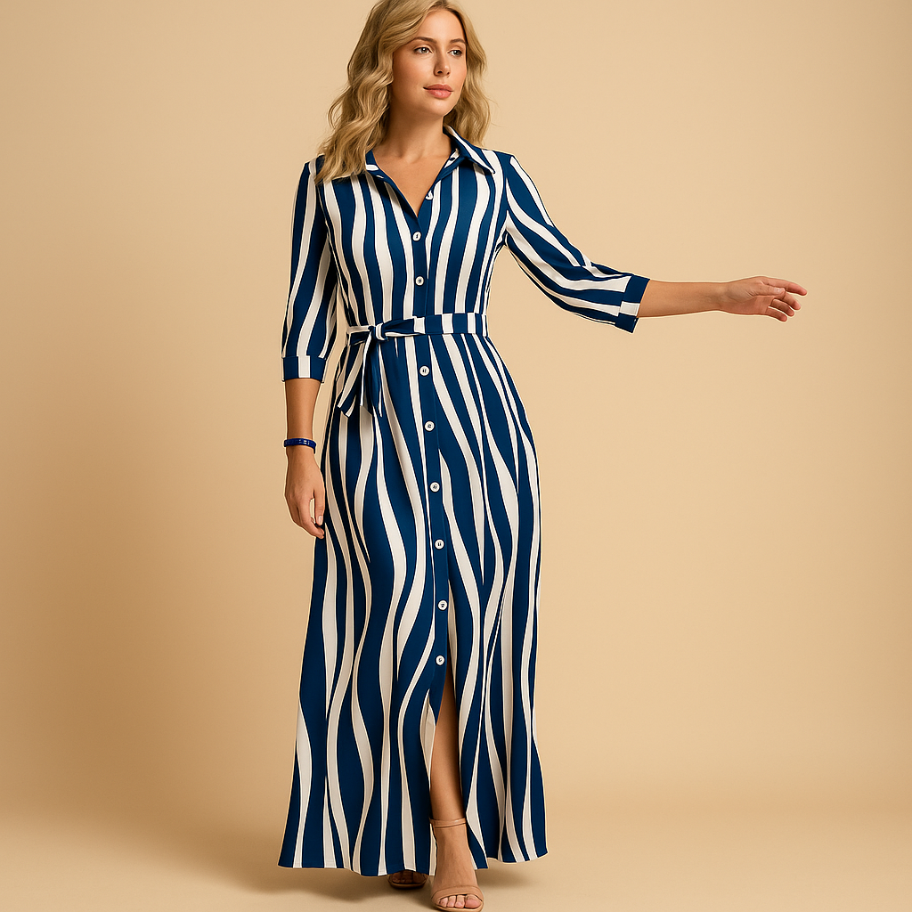 Women’s long summer dress with short sleeves and breathable material, perfect for beach days and casual summer outings.