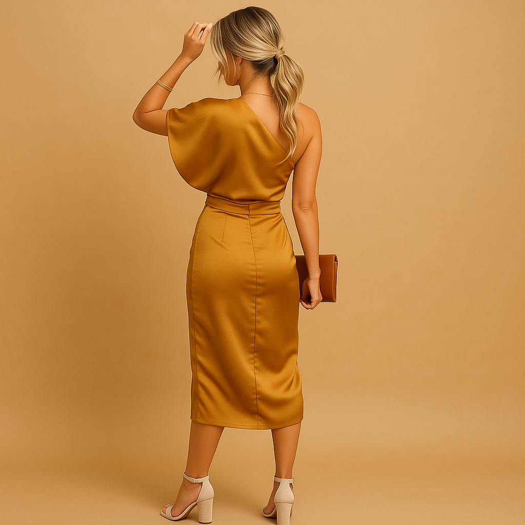 Women’s minimalist elegant dress with slim fit, ideal for formal occasions, workdays, and evening wear.