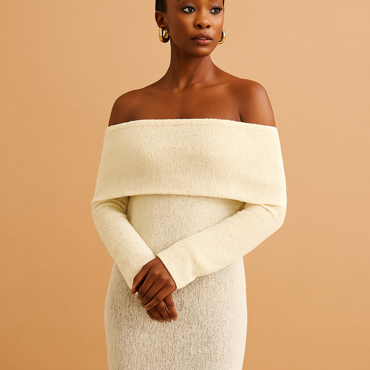 Off-shoulder summer dress for women with a chic, lightweight design, perfect for sunny days, casual outings, and stylish events.