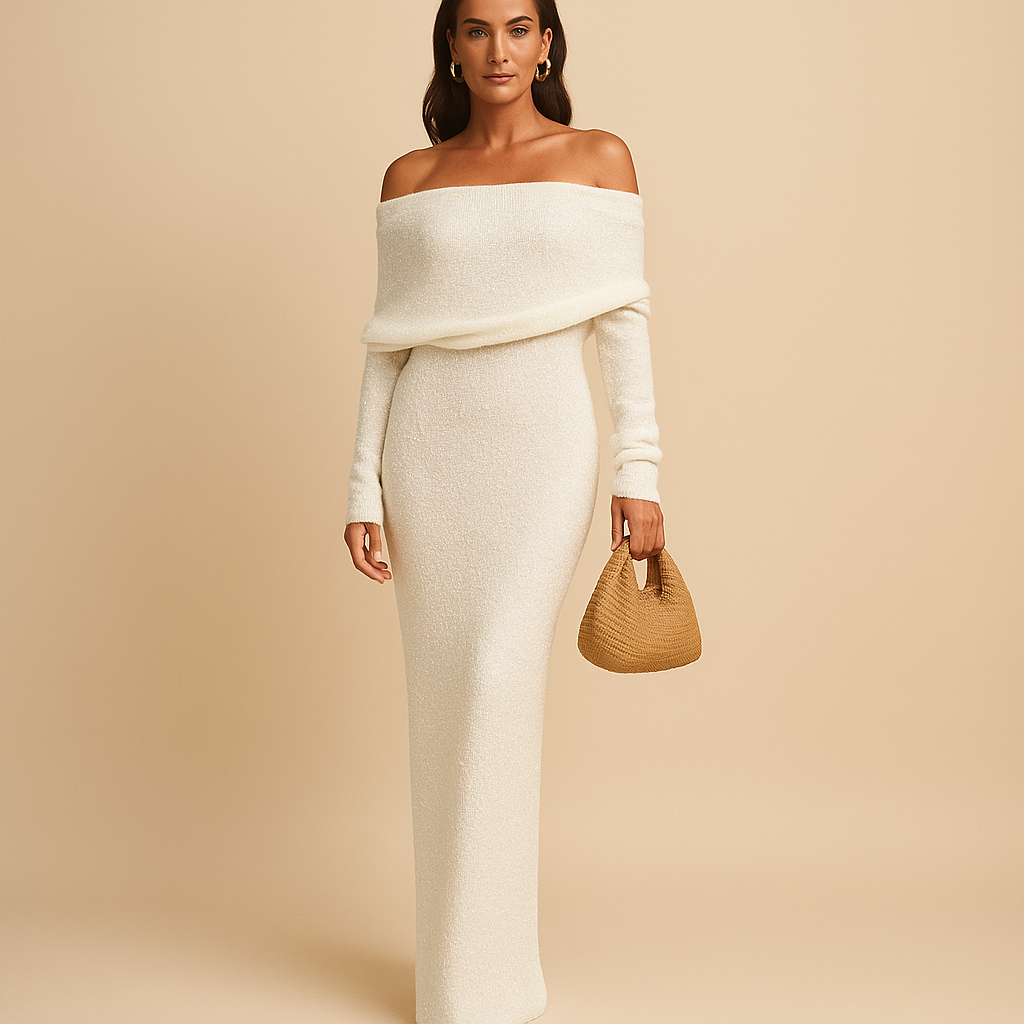 Off-shoulder summer dress for women with a chic, lightweight design, perfect for sunny days, casual outings, and stylish events.