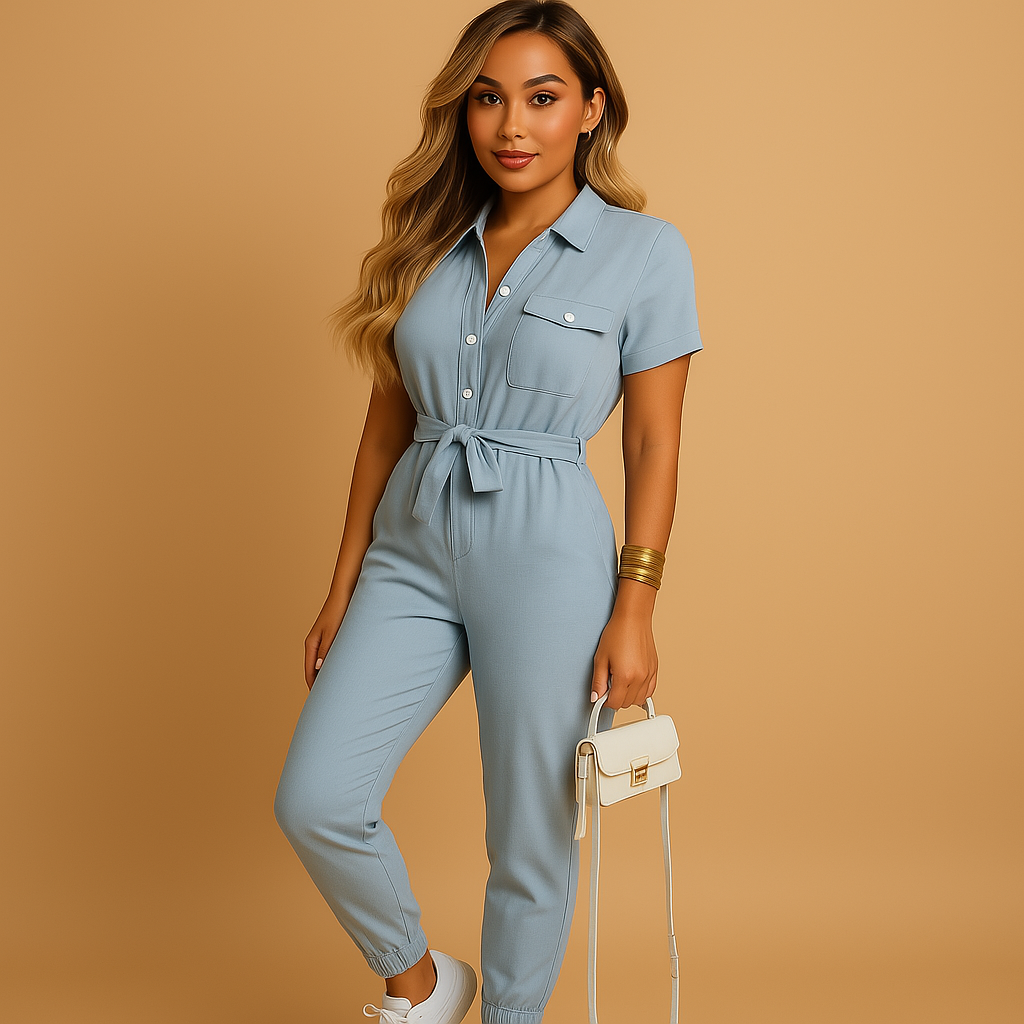 Women’s tailored jumpsuit with flattering silhouette and elegant button details, ideal for office wear, social outings, and evening dinners.
