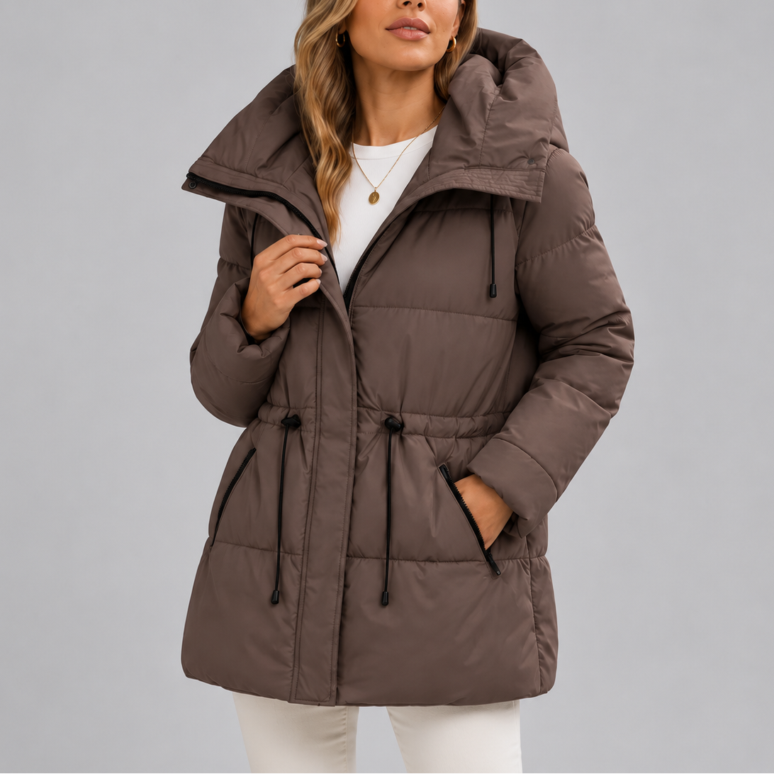 Women's Longline Hooded Quilted Drawstring Waist Winter Puffer Coat