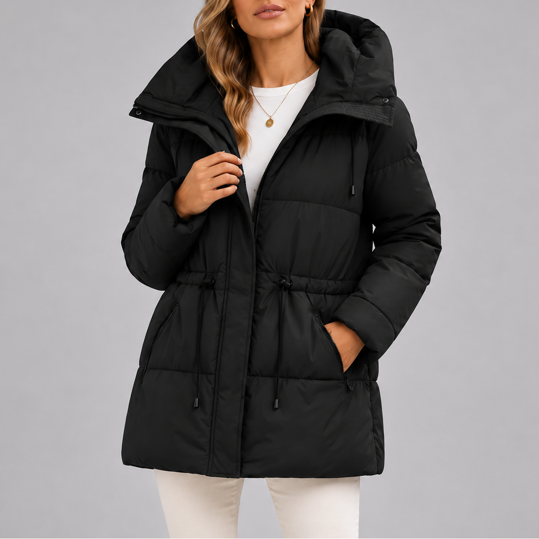 Women's Longline Hooded Quilted Drawstring Waist Winter Puffer Coat