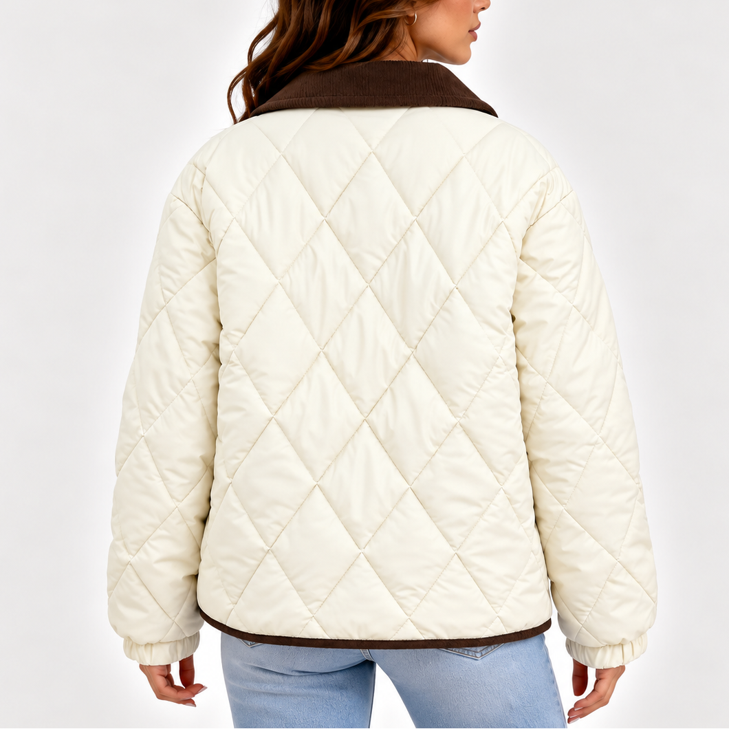 Women's Diamond Quilted Corduroy Collar Snap-Button Autumn Jacket