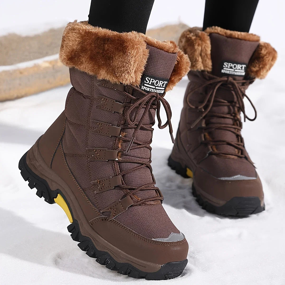 Women's Faux Fur Lined Mid-Calf Lace-Up Winter Snow Boots