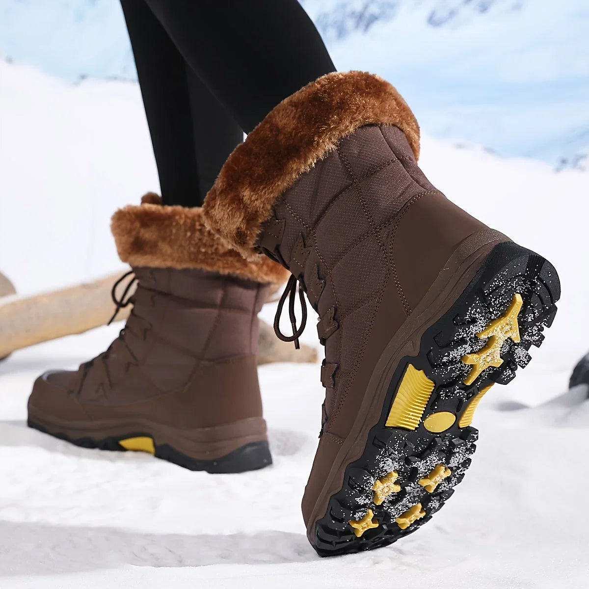Women's Faux Fur Lined Mid-Calf Lace-Up Winter Snow Boots