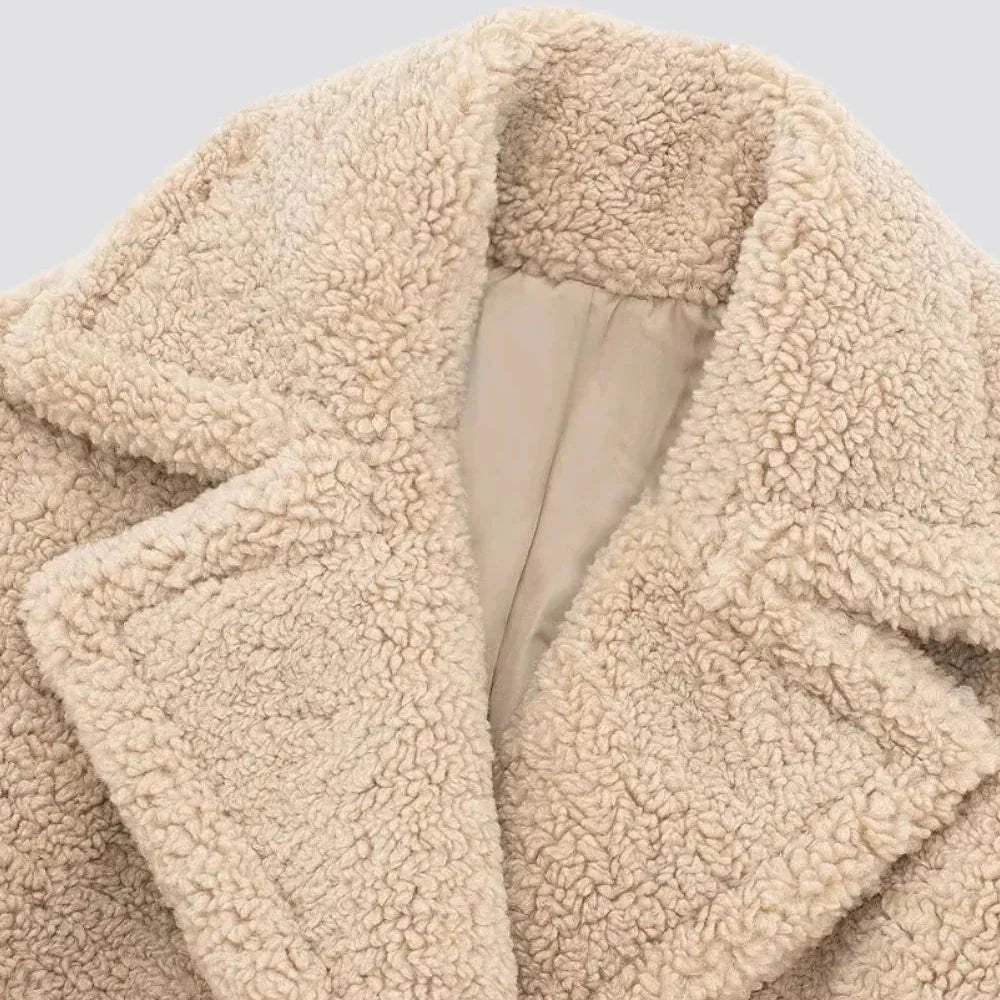 Women's Long Double-Breasted Faux Fur Teddy Winter Coat