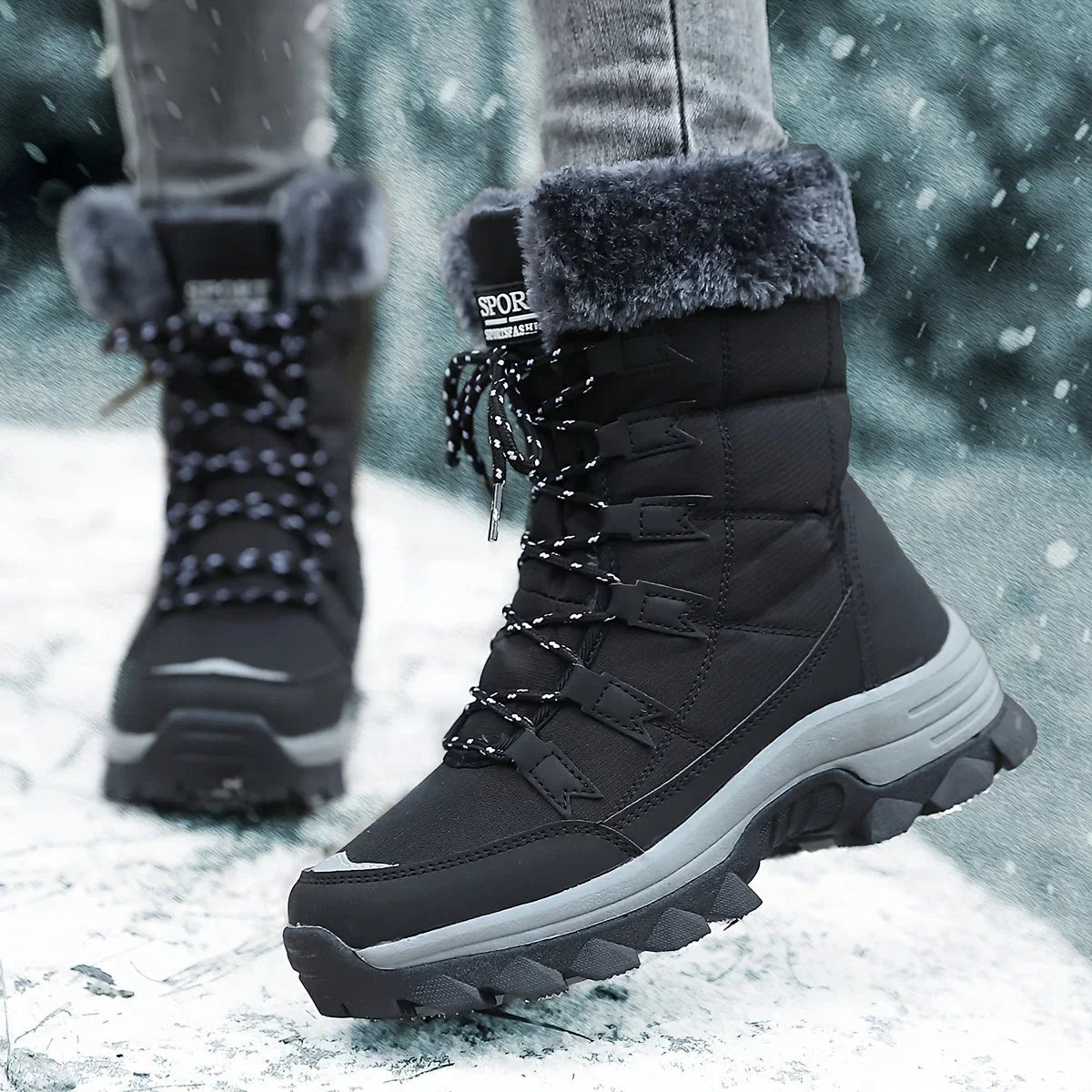 Women's Faux Fur Lined Mid-Calf Lace-Up Winter Snow Boots