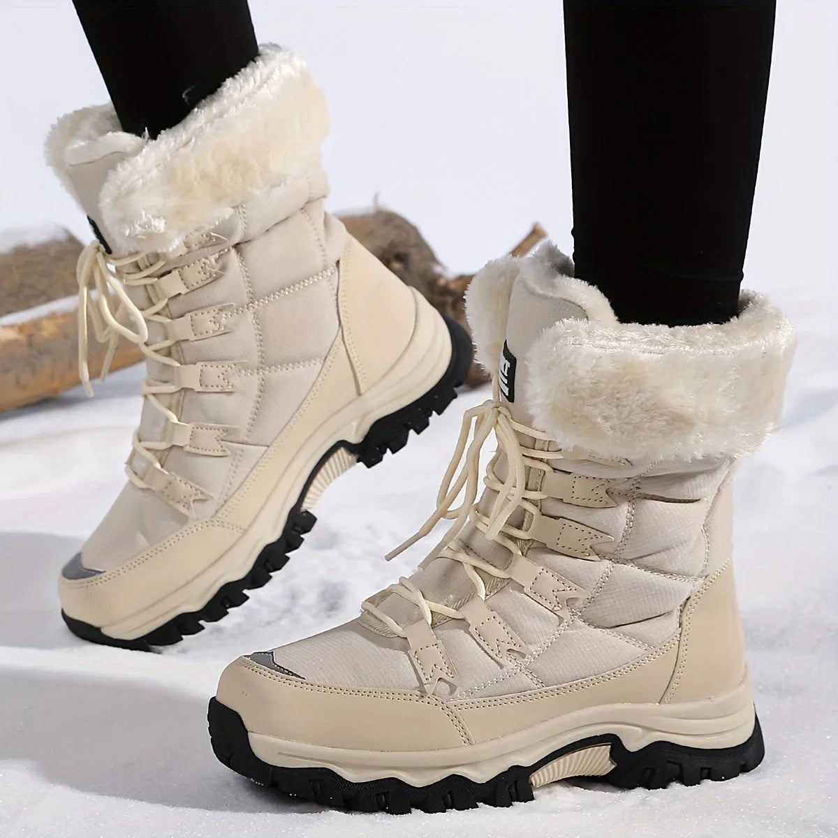 Women's Faux Fur Lined Mid-Calf Lace-Up Winter Snow Boots