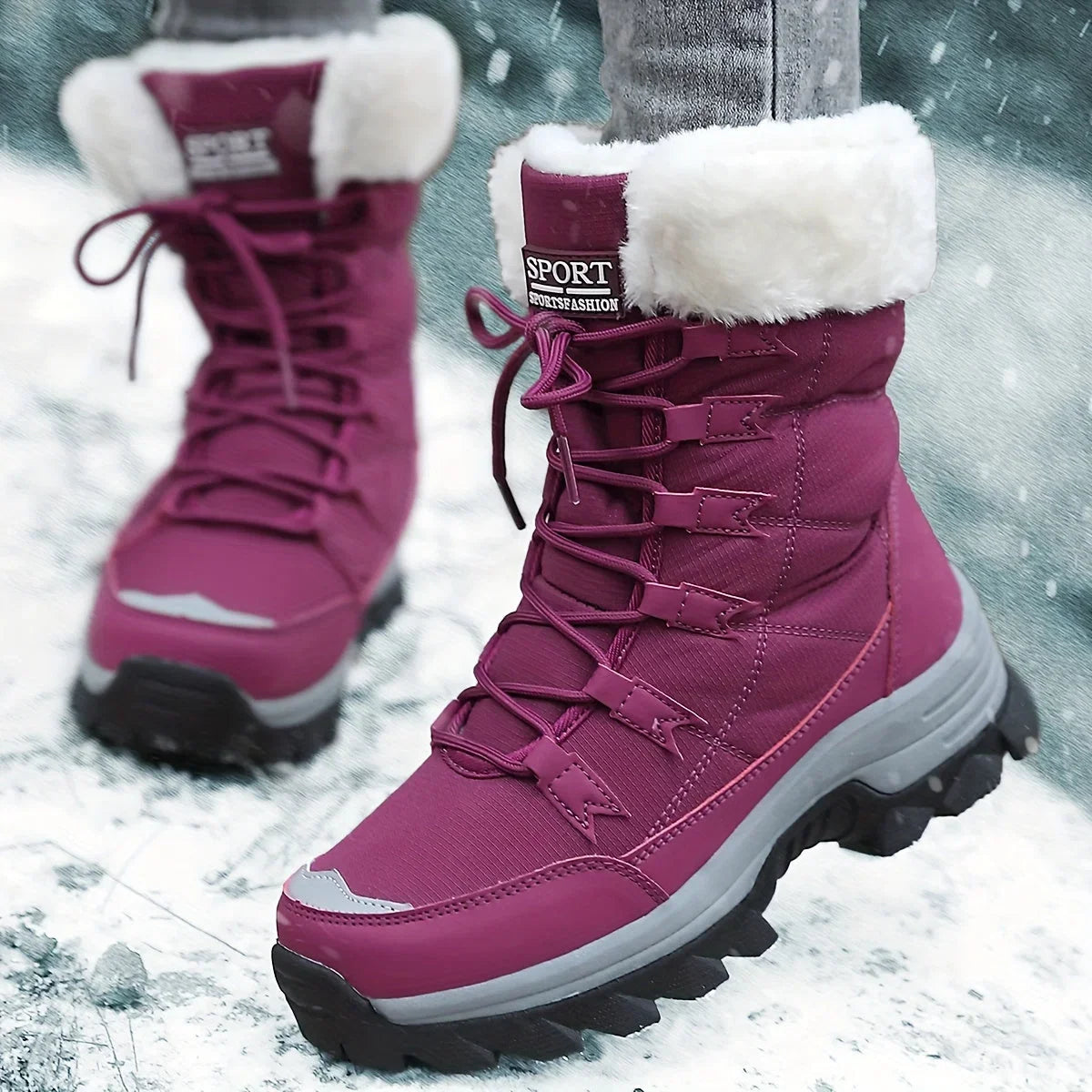 Women's Faux Fur Lined Mid-Calf Lace-Up Winter Snow Boots