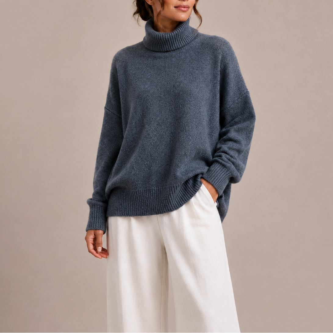 Women's Oversized Drop Shoulder Ribbed Roll-Neck Winter Jumper
