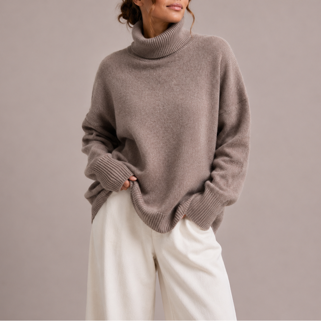 Women's Oversized Drop Shoulder Ribbed Roll-Neck Winter Jumper