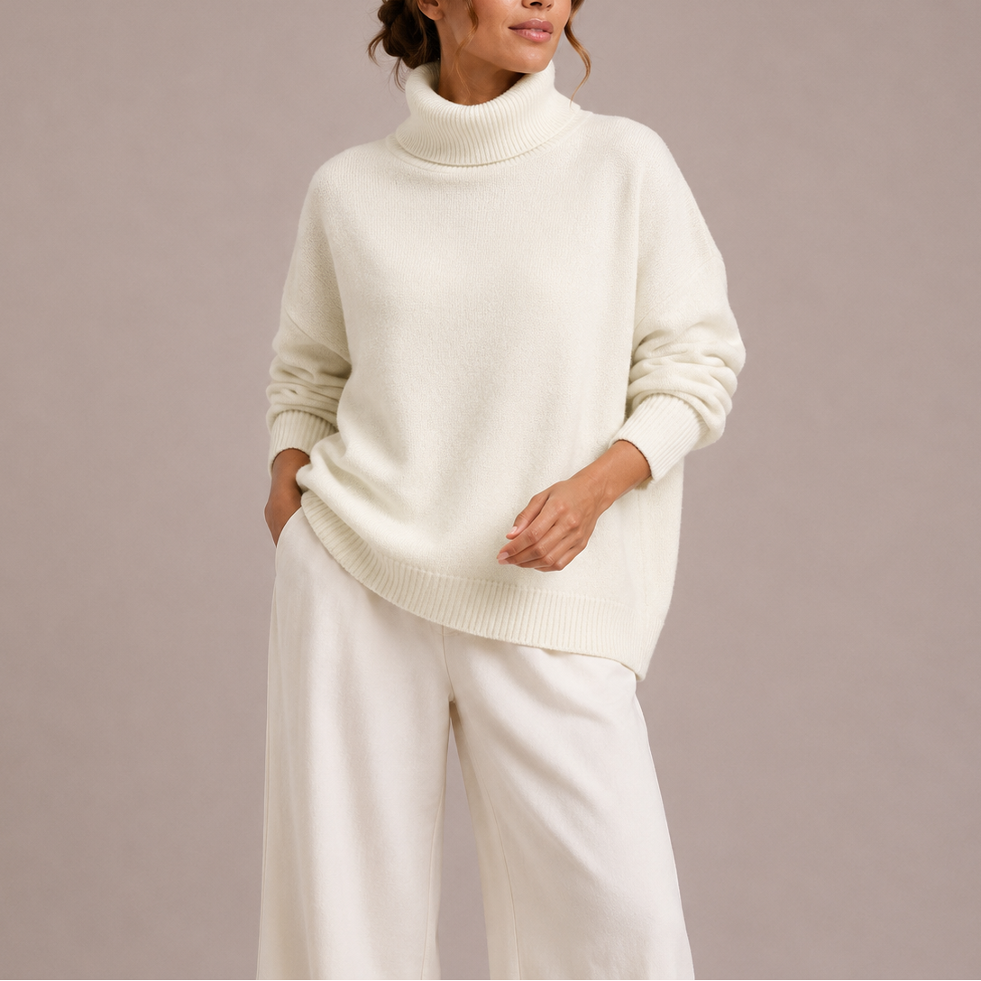 Women's Oversized Drop Shoulder Ribbed Roll-Neck Winter Jumper