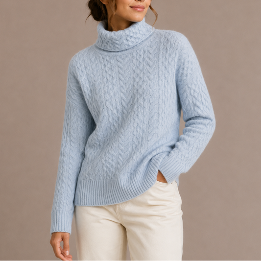 Women's Chunky Cable Knit Roll-Neck Relaxed Fit Winter Jumper