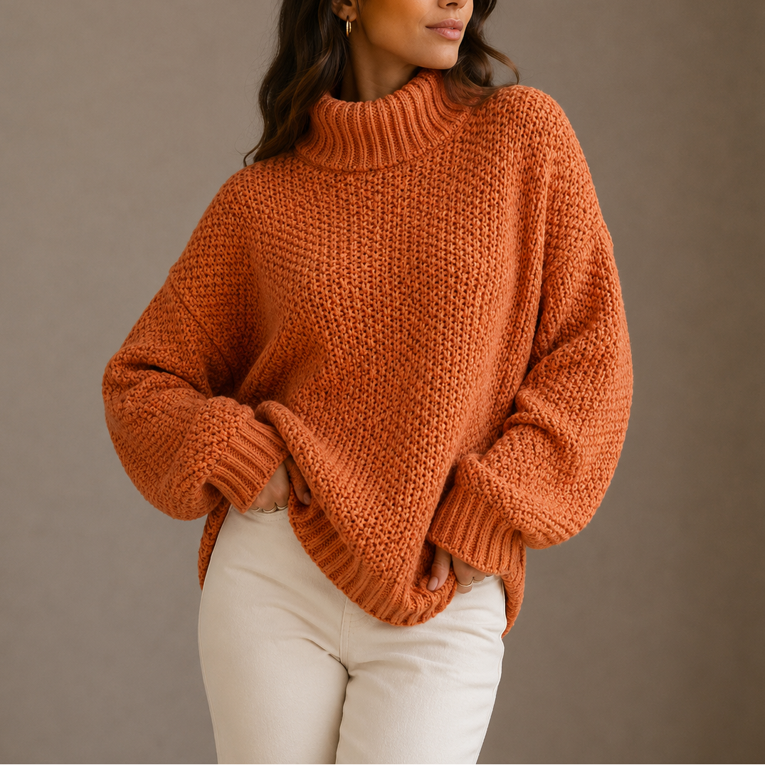 Women's Oversized Chunky Knit Drop-Shoulder Roll-Neck Winter Jumper
