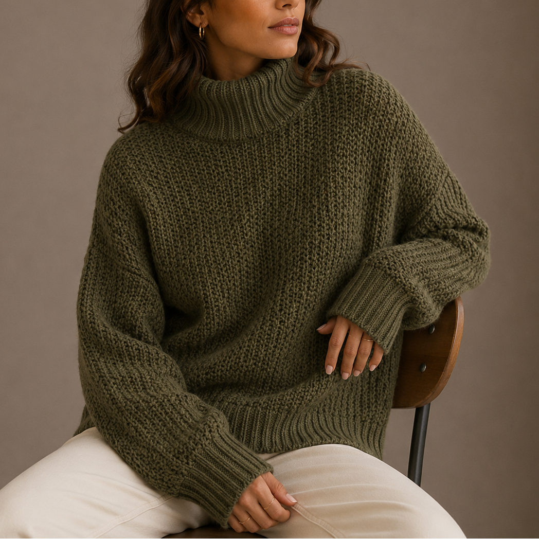 Women's Oversized Chunky Knit Drop-Shoulder Roll-Neck Winter Jumper