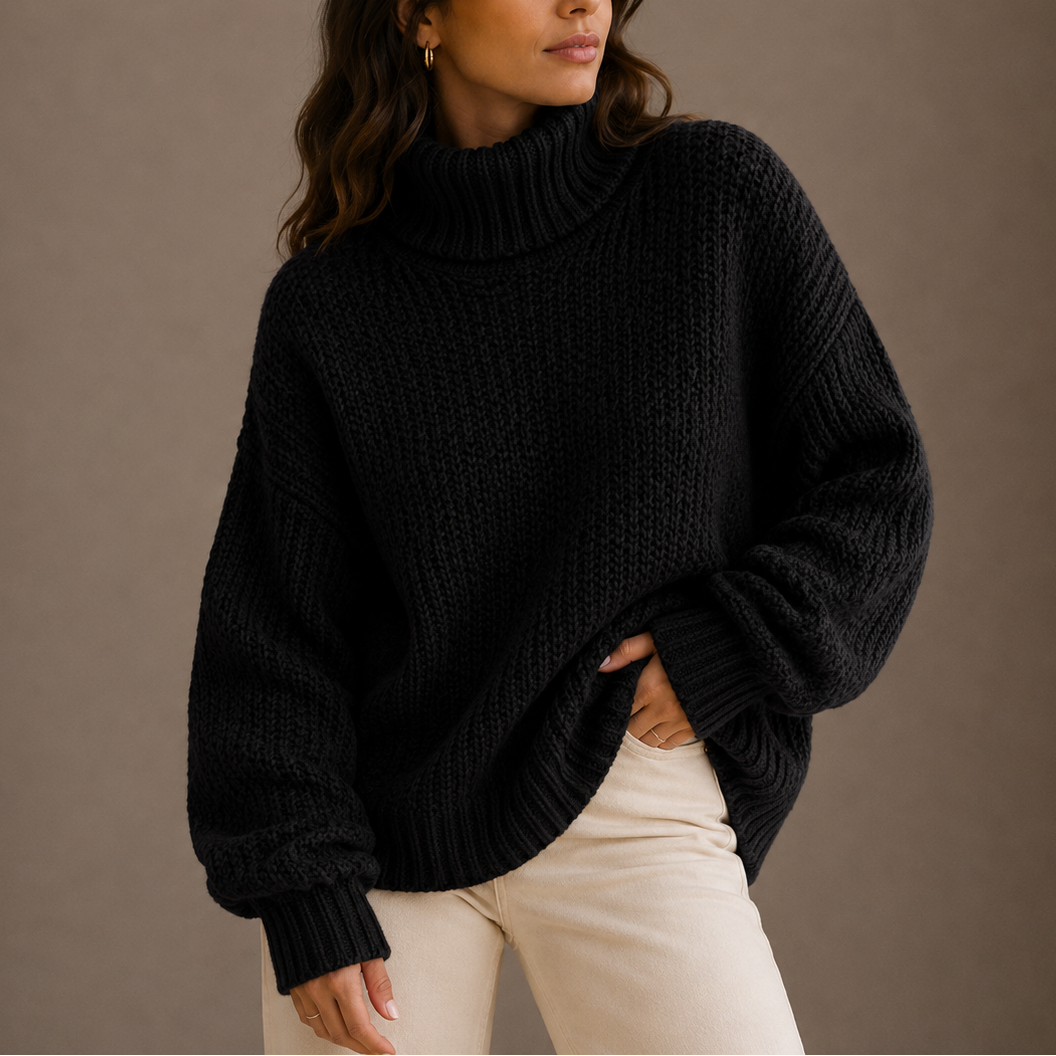 Women's Oversized Chunky Knit Drop-Shoulder Roll-Neck Winter Jumper
