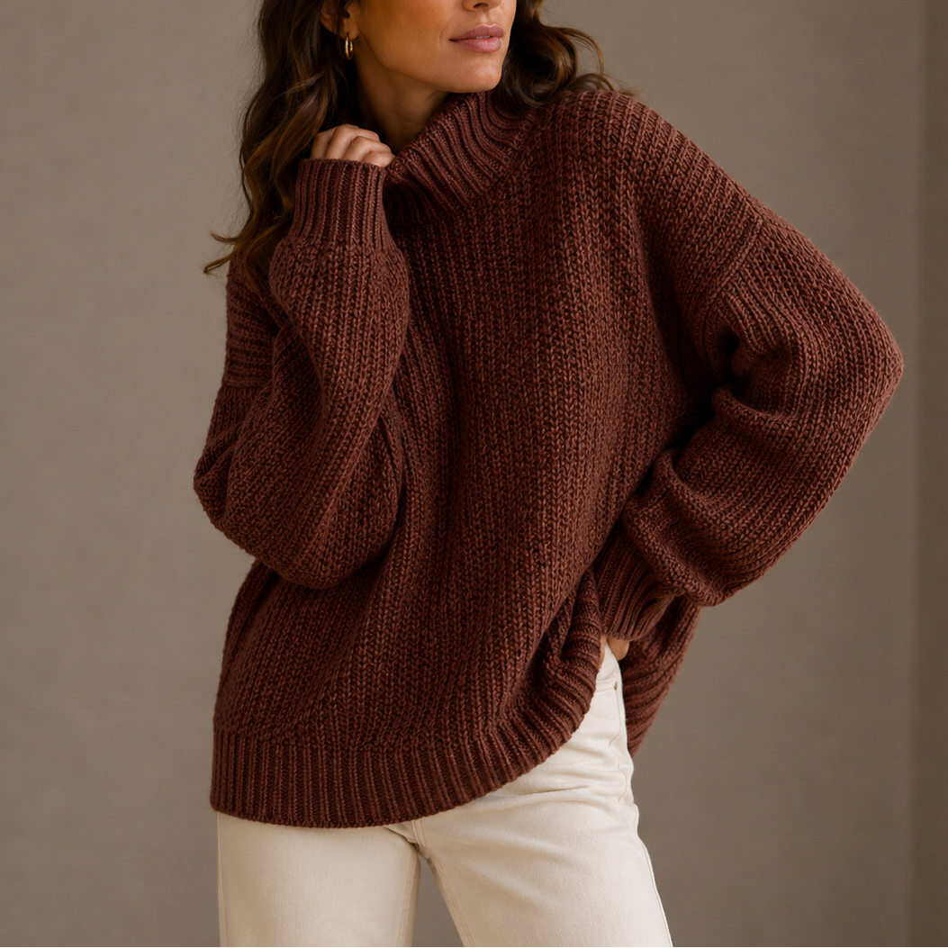 Women's Oversized Chunky Knit Drop-Shoulder Roll-Neck Winter Jumper