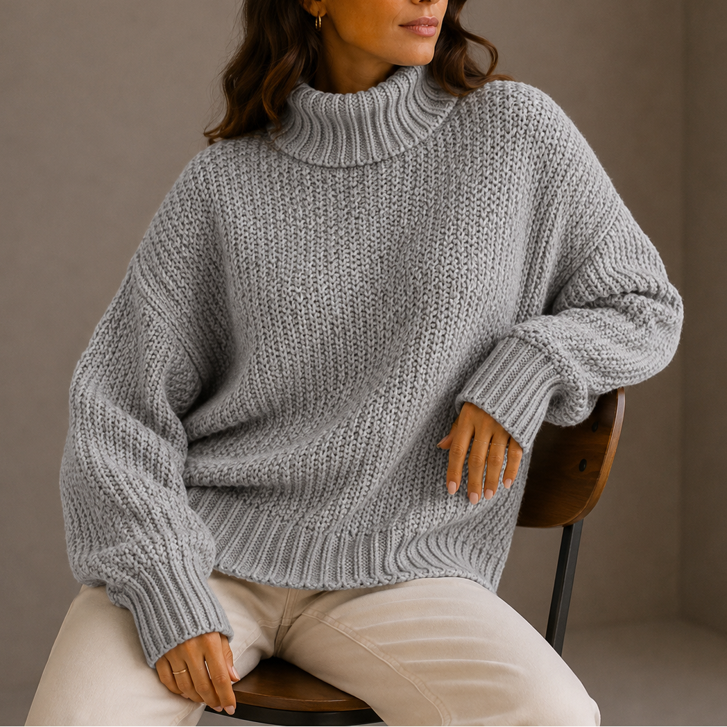 Women's Oversized Chunky Knit Drop-Shoulder Roll-Neck Winter Jumper