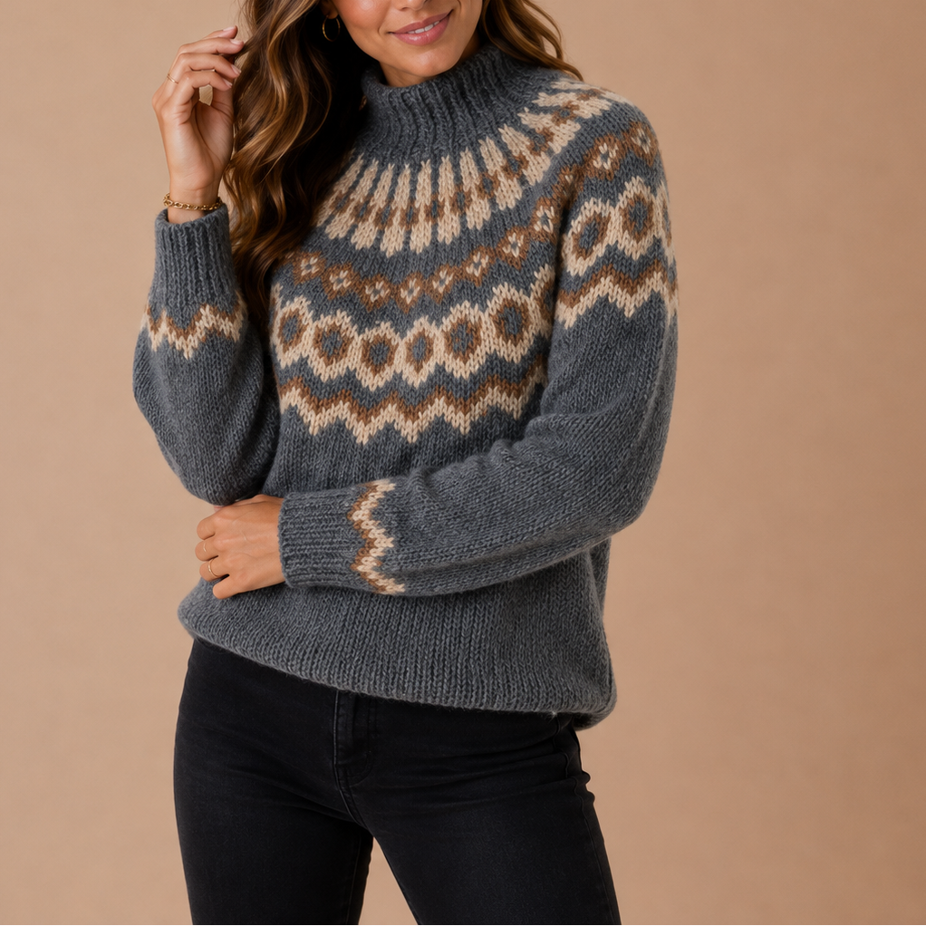 Women's Fair Isle Nordic Knit Roll-Neck Winter Jumper