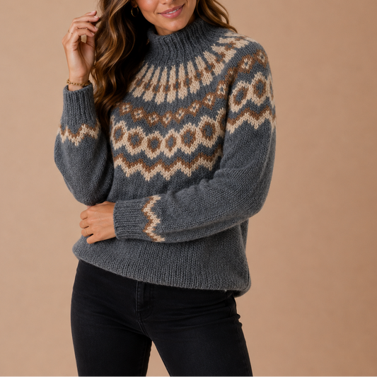 Women's Fair Isle Nordic Knit Roll-Neck Winter Jumper