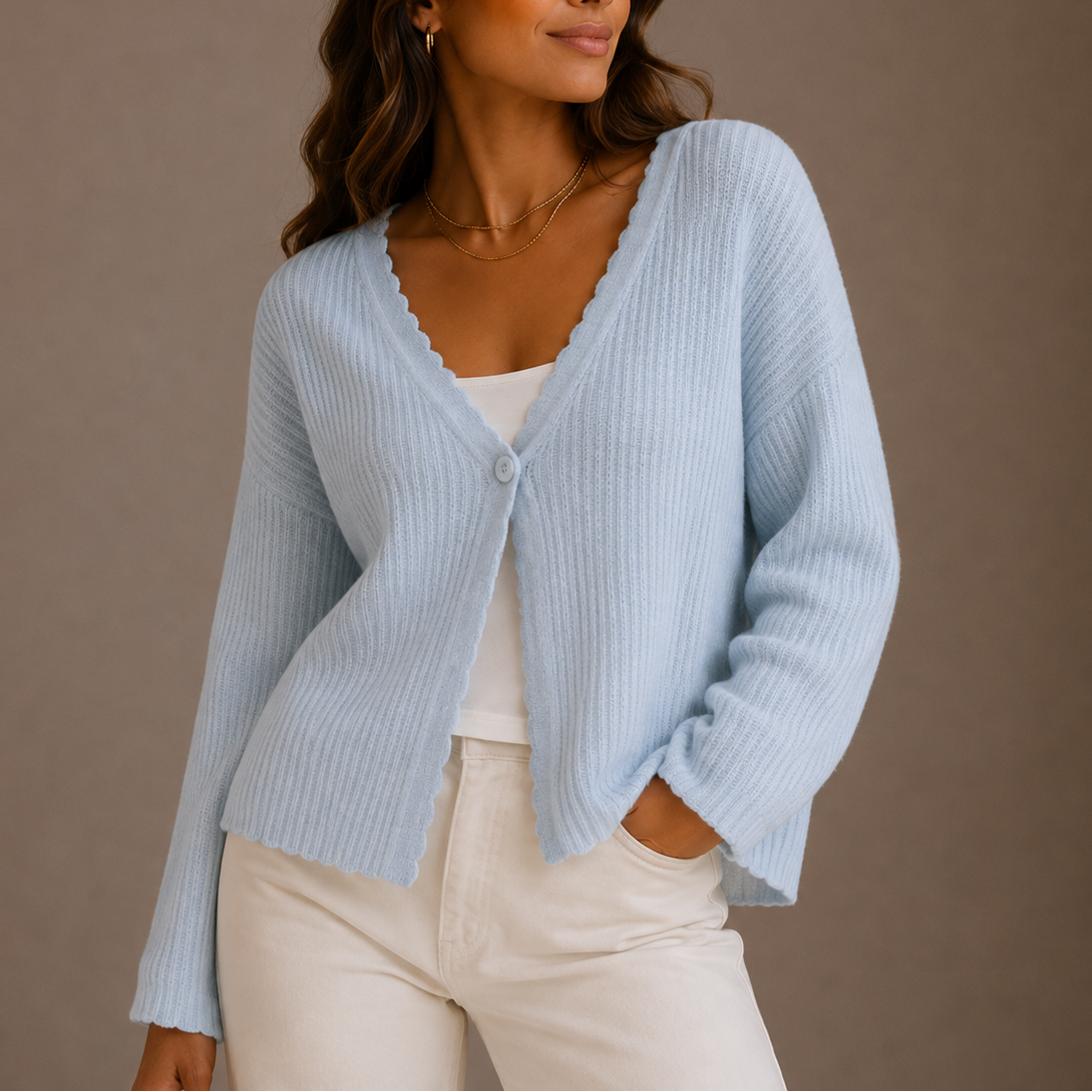 Women's Lightweight V-Neck Button-Up Long-Sleeve Knit Cardigan