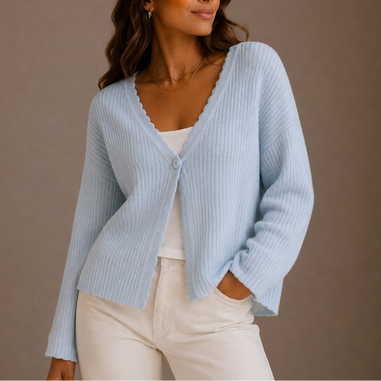 Women's Lightweight V-Neck Button-Up Long-Sleeve Knit Cardigan