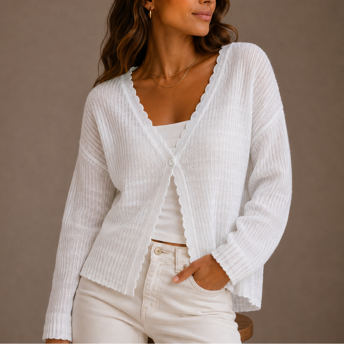 Women's Lightweight V-Neck Button-Up Long-Sleeve Knit Cardigan
