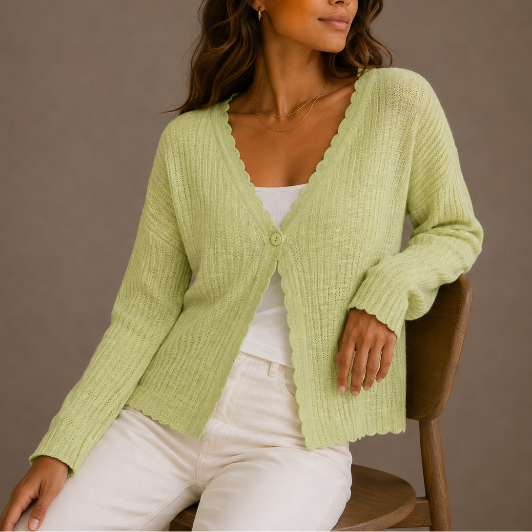 Women's Lightweight V-Neck Button-Up Long-Sleeve Knit Cardigan