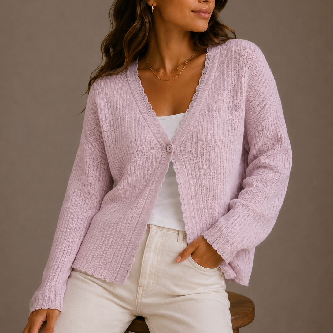 Women's Lightweight V-Neck Button-Up Long-Sleeve Knit Cardigan