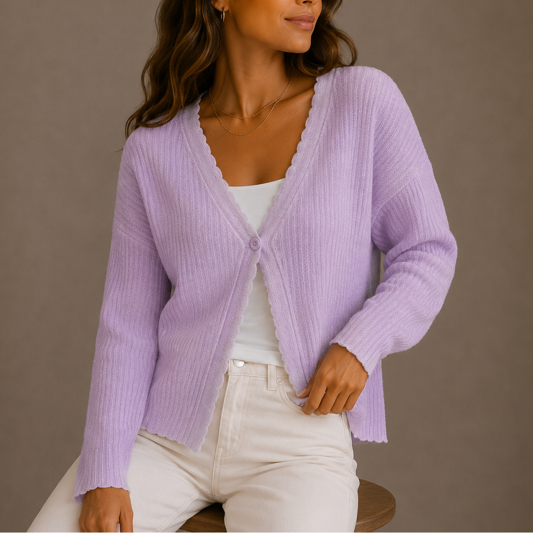 Women's Lightweight V-Neck Button-Up Long-Sleeve Knit Cardigan