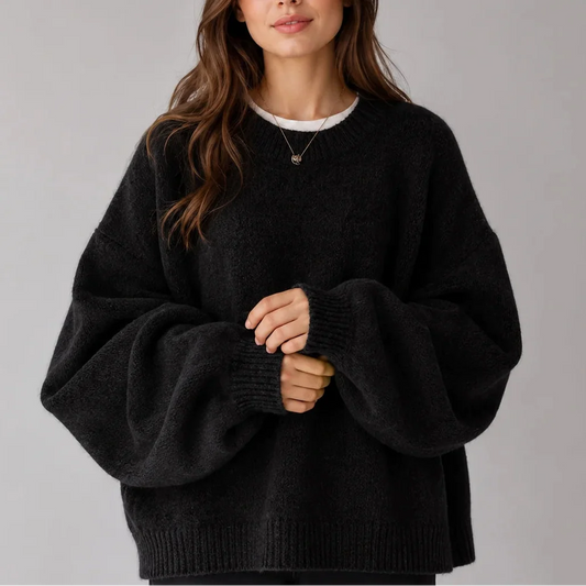 Women's Oversized Balloon Sleeve Crew-Neck Knit Winter Jumper