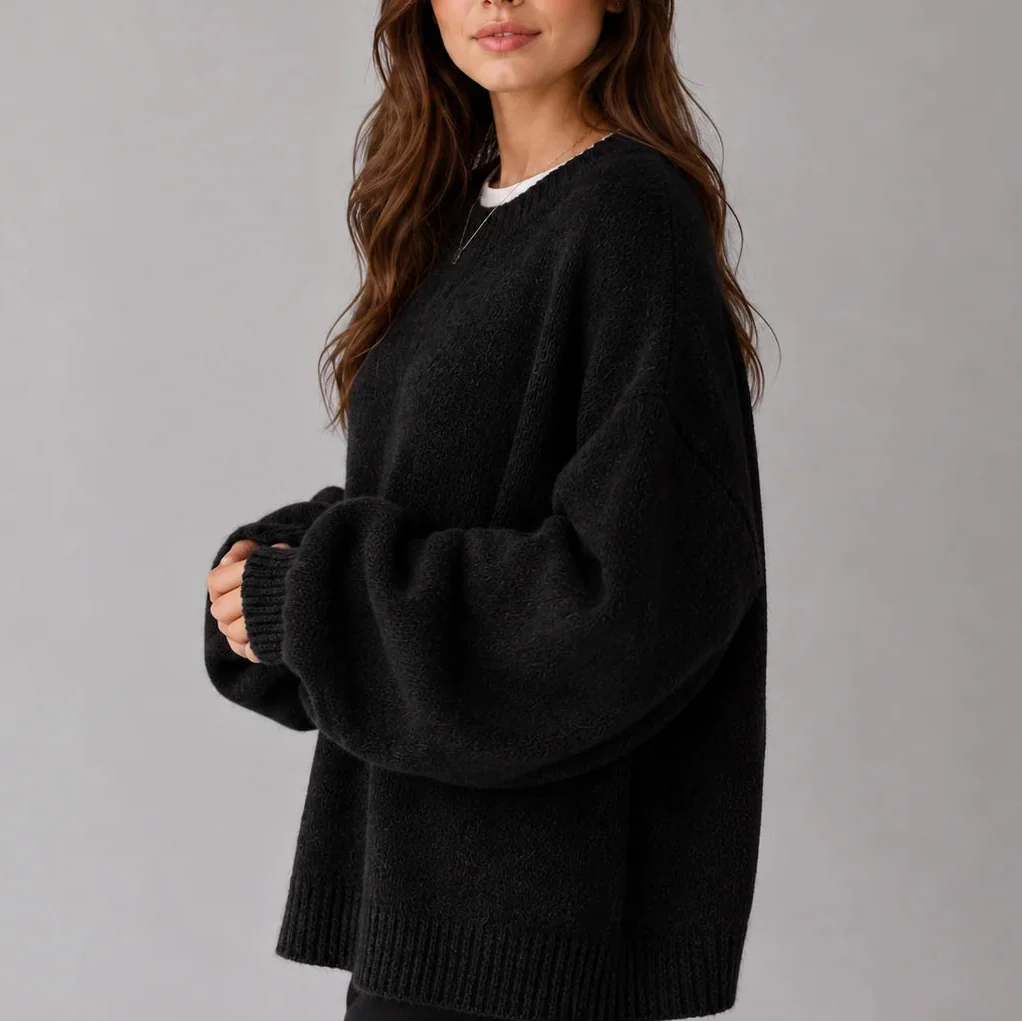 Women's Oversized Balloon Sleeve Crew-Neck Knit Winter Jumper