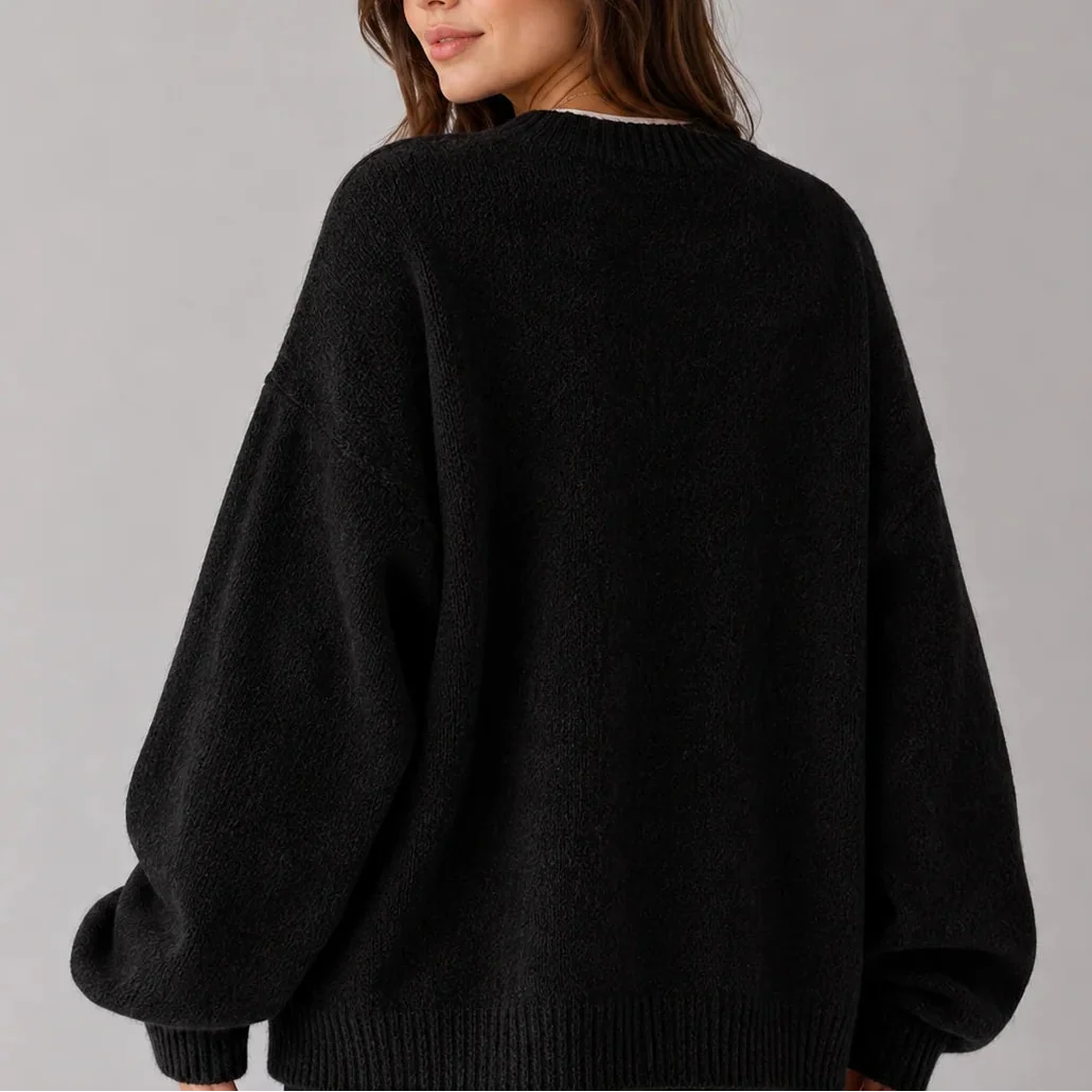 Women's Oversized Balloon Sleeve Crew-Neck Knit Winter Jumper