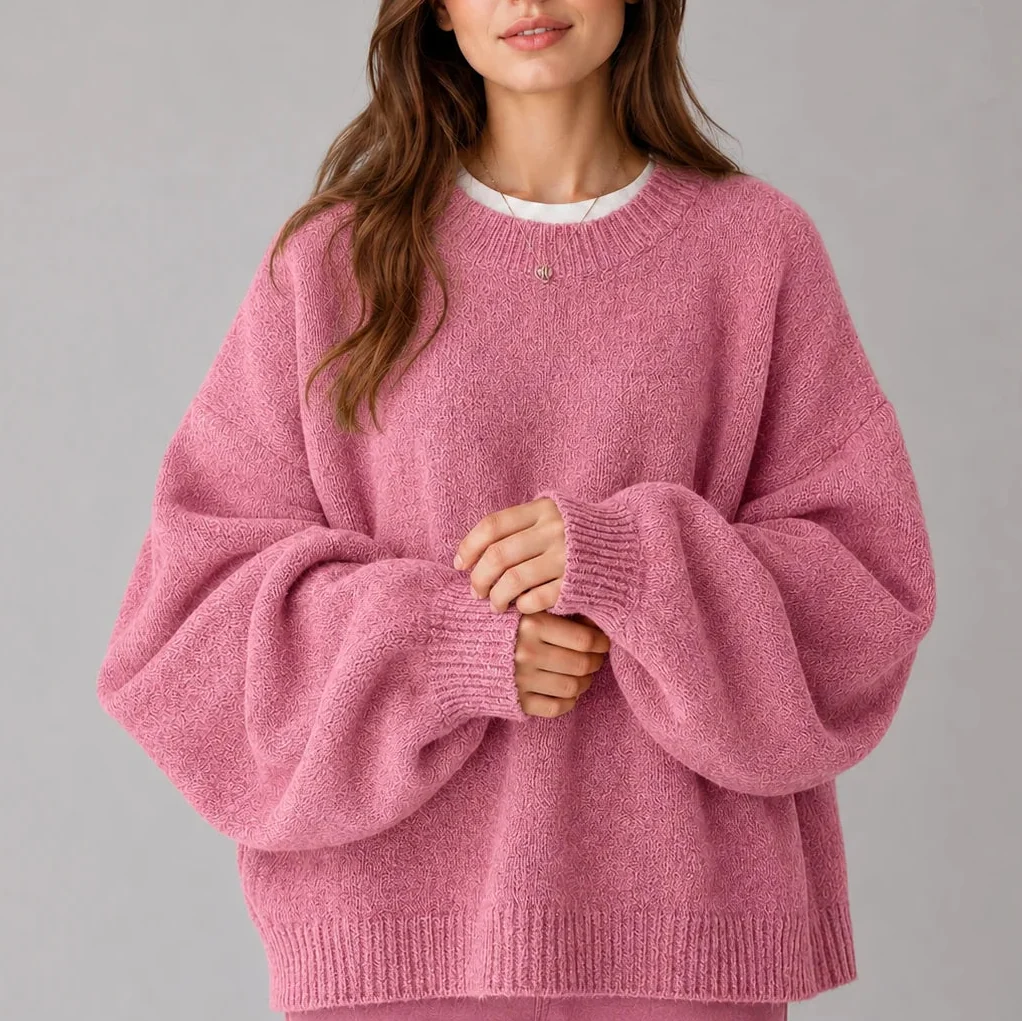 Women's Oversized Balloon Sleeve Crew-Neck Knit Winter Jumper