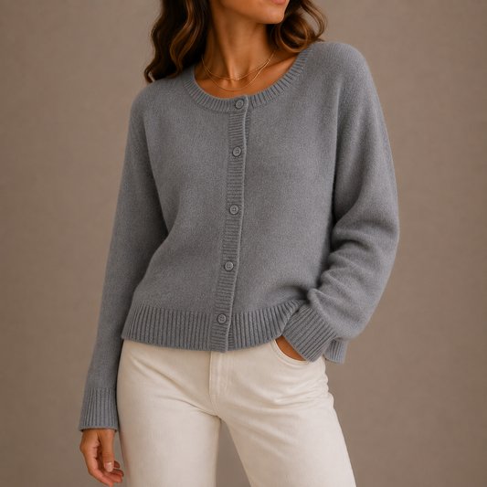 Women's Round-Neck Button-Up Relaxed Fit Knit Cardigan