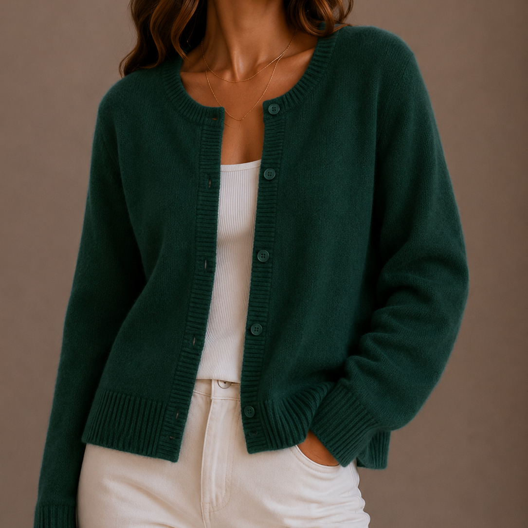 Women's Round-Neck Button-Up Relaxed Fit Knit Cardigan