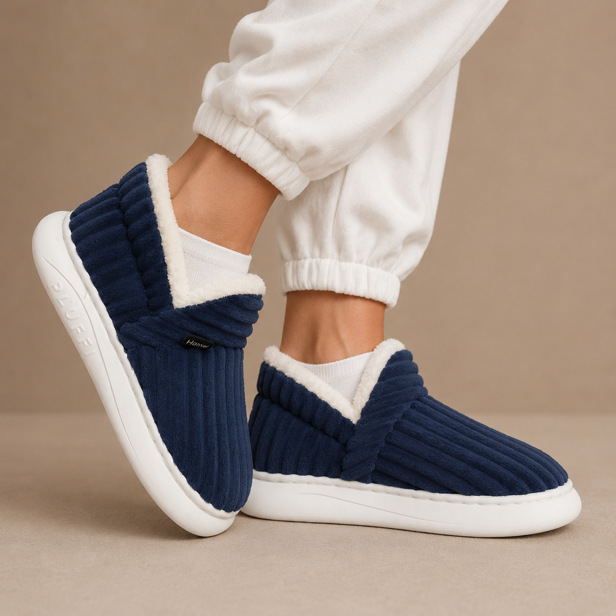 Women's Fleece-Lined Ribbed Plush Slip-On Winter Slippers
