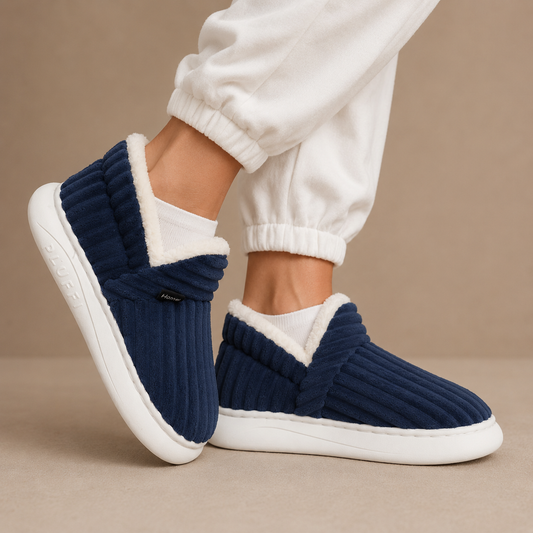 Women's Fleece-Lined Ribbed Plush Slip-On Winter Slippers