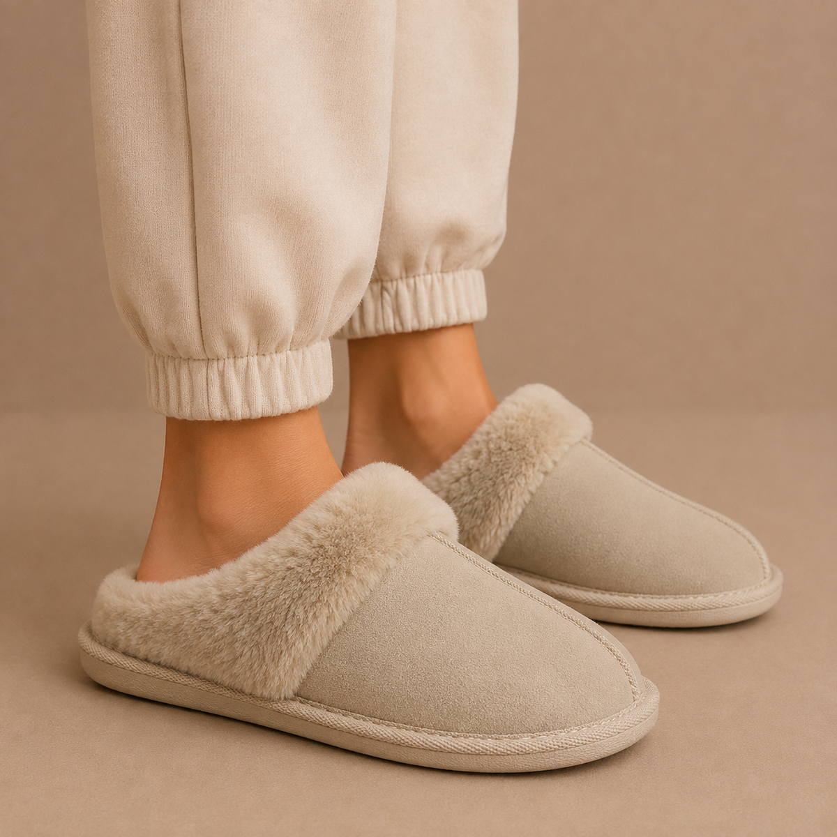 Women's Faux Fur Lined Faux Suede Open-Back Mule Winter Slippers