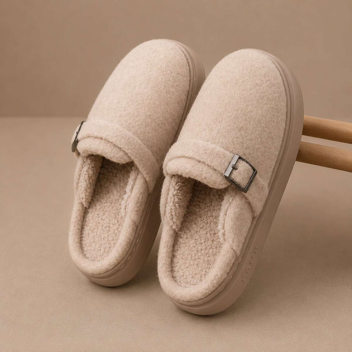 Women's Fleece-Lined Buckle Detail Cushioned Winter Slippers