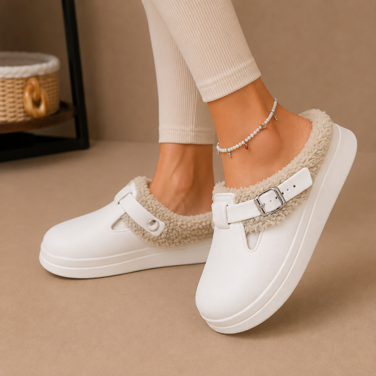 Women's Fleece-Lined Adjustable Buckle Slip-On Winter Slippers