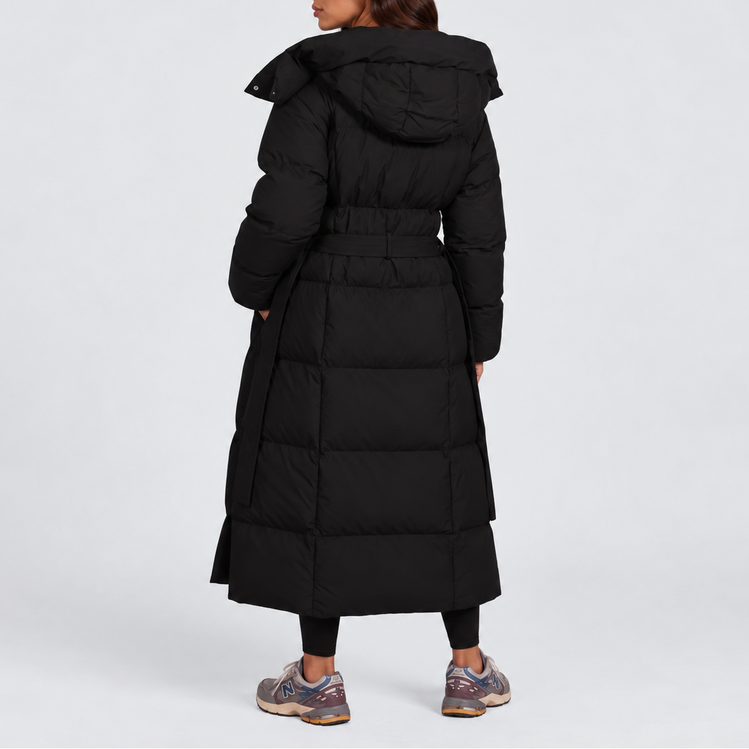 Women's Long Hooded Belted Padded Winter Puffer Coat
